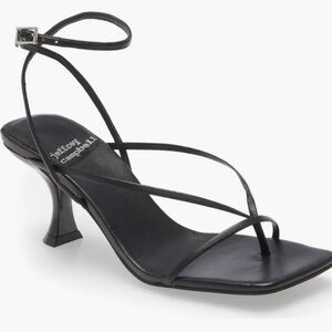 Jeffrey Campbell Fluxx Black Ankle Strap Heels Square Toe Minimal Kitten 8